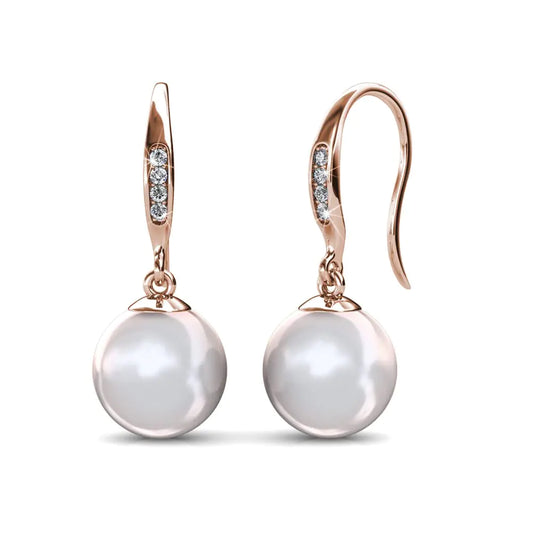 GlamourGlow 18k Rose Gold Pearl Drop Earrings